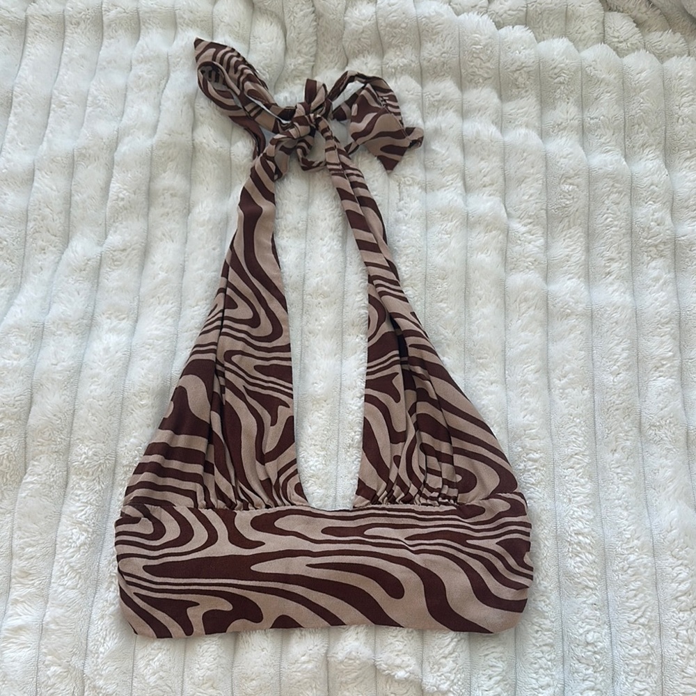 Garage Brown and Cream Zebra Print Top